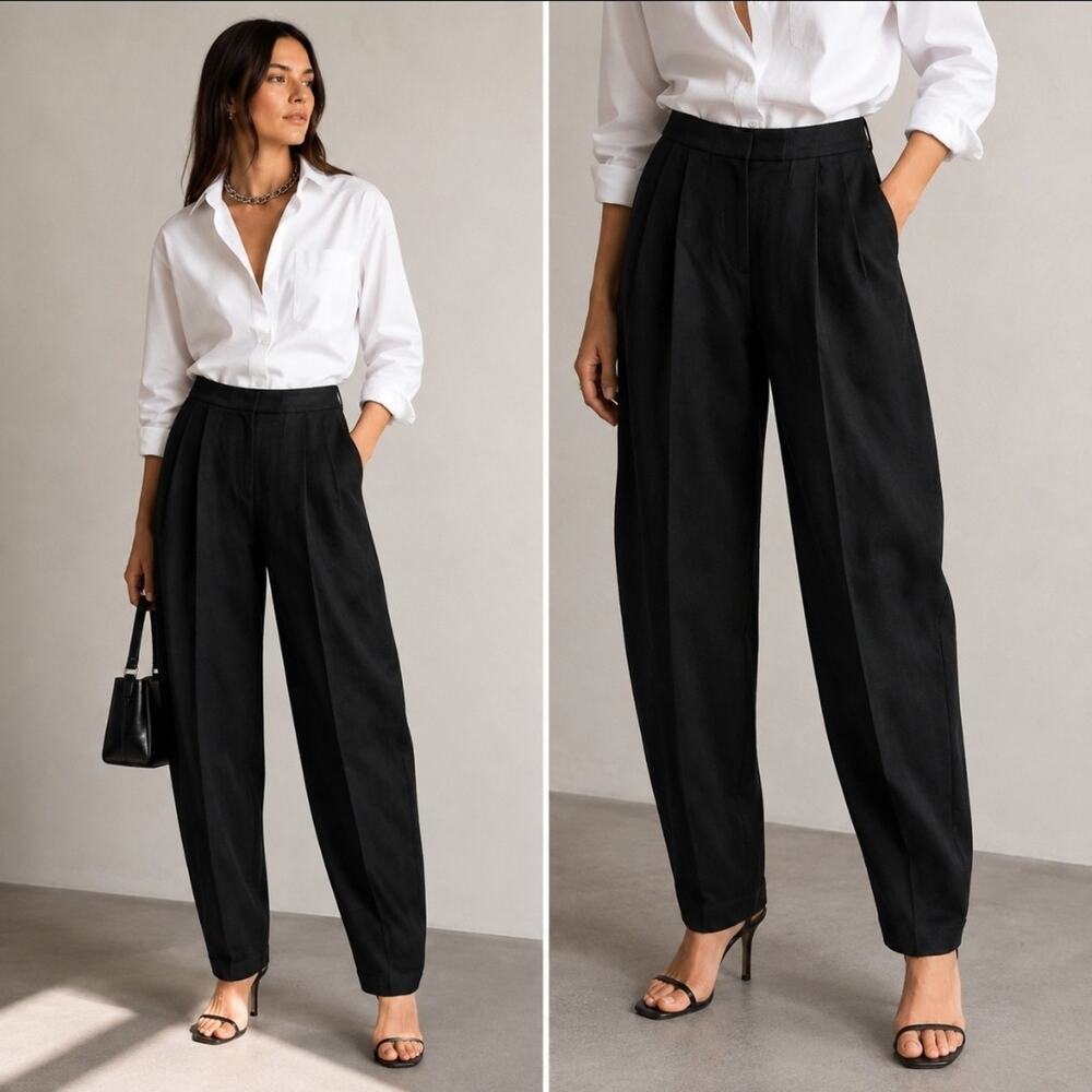 ALEXANDER WANG Sample Semi-Barrell Leg Pleated Wool Tapered Pants Sz S Designer